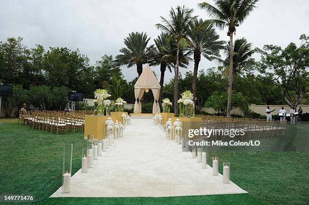 General view as Chad Ochocinco and Evelyn Lozada marry at Le Chateau des Palmiers on July 4, 2012 in St. Maarten, Netherlands Antillies.