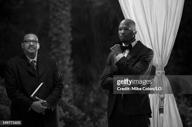 Chad Ochocinco and Evelyn Lozada marry at Le Chateau des Palmiers on July 4, 2012 in St. Maarten, Netherlands Antillies.