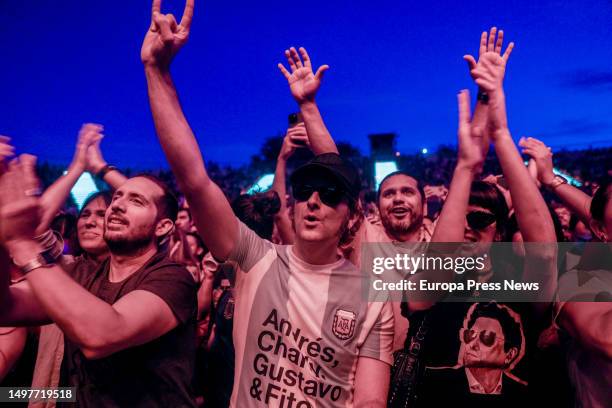 Several people during a performance by singer-songwriter Andres Calamaro at the Noches del Botanico, on 11 June, 2023 in Madrid, Spain. Andres...