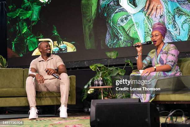 George The Poet in conversation with Yassmin Abdel-Magied at Kite Festival 2023 at Kirtlington Park on June 11, 2023 in Kidlington, Oxfordshire.