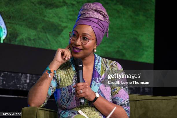 George The Poet in conversation with Yassmin Abdel-Magied at Kite Festival 2023 at Kirtlington Park on June 11, 2023 in Kidlington, Oxfordshire.