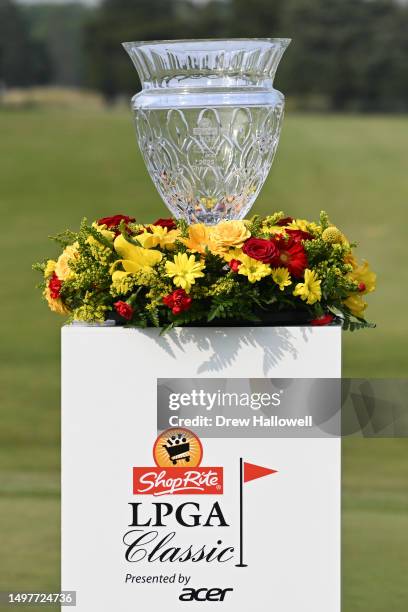 Detailed view of the trophy on the 18th hole during the final round of the ShopRite LPGA Classic presented by Acer at Seaview Bay Course on June 11,...