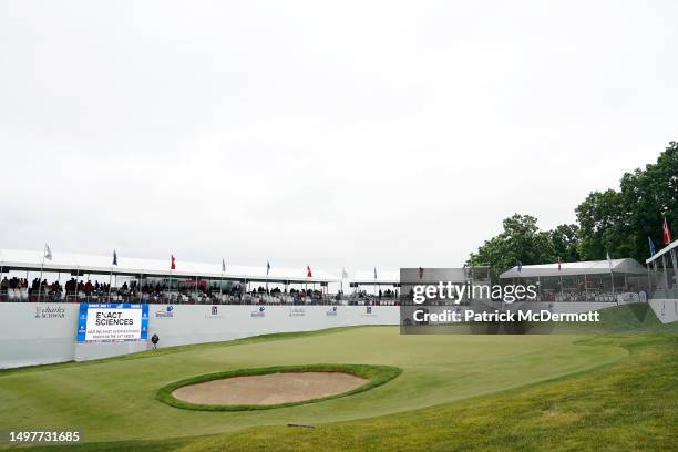 General view of the 18th green during the final round of the American Family Insurance Championship at University Ridge Golf Club on June 11, 2023 in...