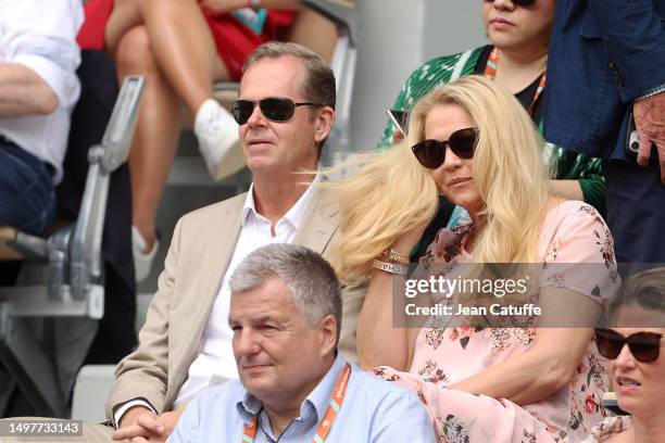 Stefan Edberg and Annette Hjort Olsen attend the 2023 French Open at Roland Garros on June 11, 2023 in Paris, France.