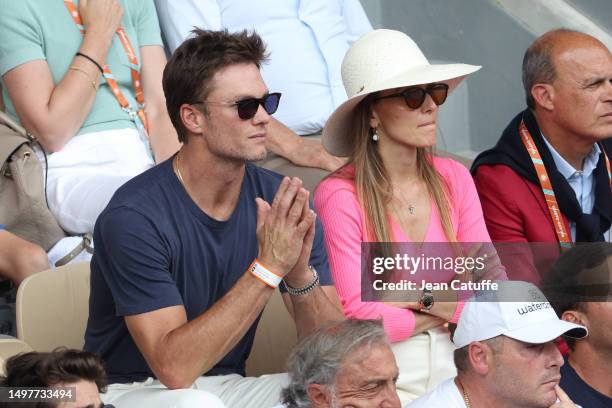 Tom Brady and Jelena Djokovic attend the 2023 French Open at Roland Garros on June 11, 2023 in Paris, France.