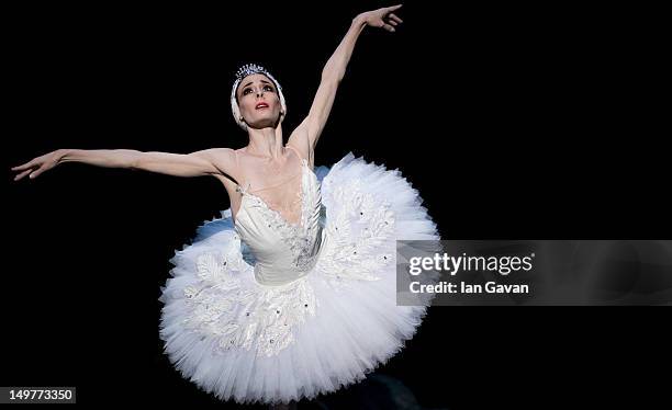 Anais Chalendard of the English National Ballet performs during a dress rehearsal of Swan Lake at the Coliseum on August 3, 2012 in London, England.