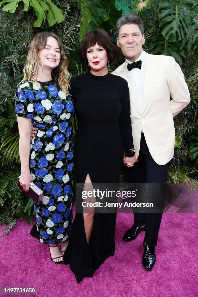 Julitta Scheel, Marcia Gay Harden and Greg Calejo attend The 76th Annual Tony Awards at United Palace Theater on June 11, 2023 in New York City.