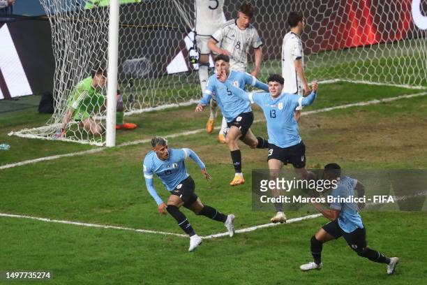 Luciano Rodriguez of Uruguay celebrates after scoring the team's first goal during the FIFA U-20 World Cup Argentina 2023 Final match between Italy...