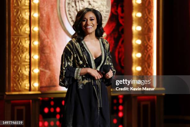 Host Ariana DeBose speaks onstage during The 76th Annual Tony Awards at United Palace Theater on June 11, 2023 in New York City.