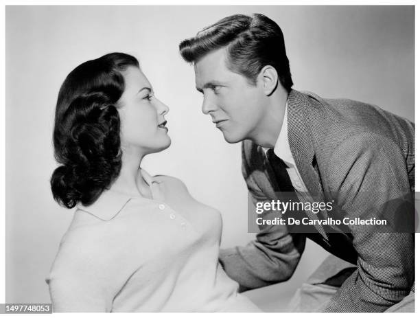 Publicity portrait of actors Dorothy Johnson and Edd Byrnes in the film 'Life Begins at 17' United States.