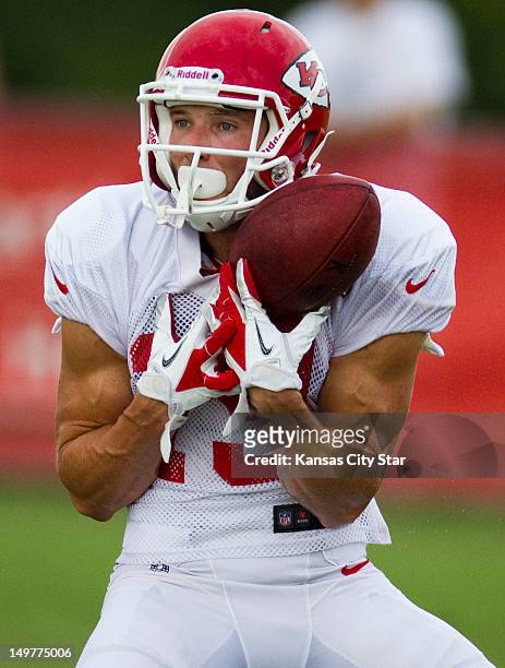 Kansas City Chiefs wide receiver Devon Wylie nearly loses control of the ball while returning a punt during training camp at Missouri Western State...