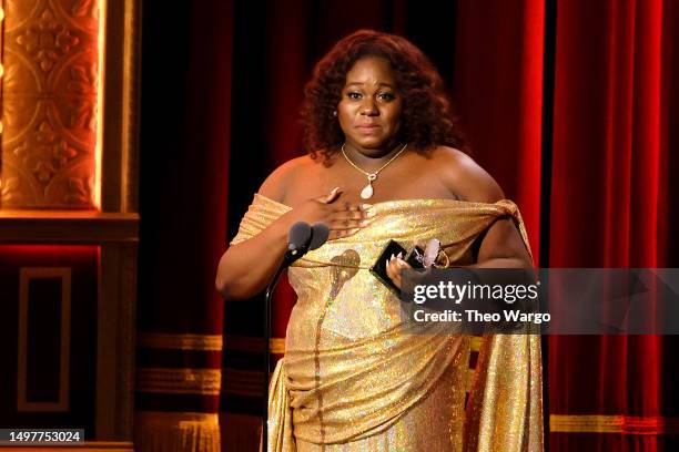 Alex Newell accepts the award for Best Featured Actor in a Musical for “Shucked” onstage during The 76th Annual Tony Awards at United Palace Theater...