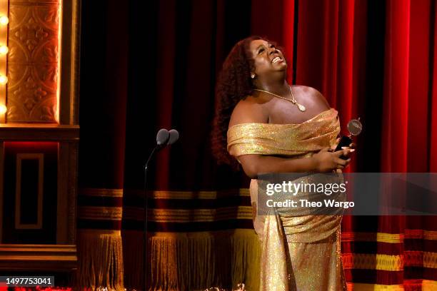 Alex Newell accepts the award for Best Featured Actor in a Musical for “Shucked” onstage during The 76th Annual Tony Awards at United Palace Theater...