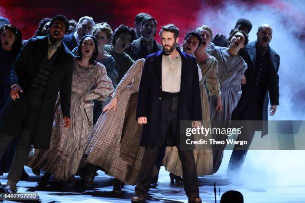 Josh Groban and the cast of “Sweeney Todd: The Demon Barber of Fleet Street” perform onstage during The 76th Annual Tony Awards at United Palace...