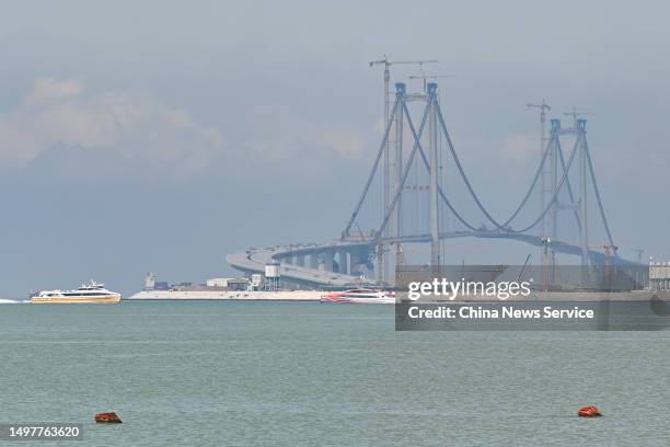 Construction site of Shenzhen-Zhongshan Link of the Guangdong-Hong Kong-Macao Greater Bay Area is seen on June 11, 2023 in Shenzhen, Guangdong...