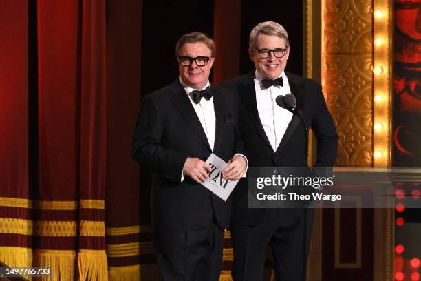 Nathan Lane and Matthew Broderick speak onstage during The 76th Annual Tony Awards at United Palace Theater on June 11, 2023 in New York City.