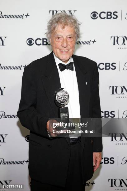 Tom Stoppard, winner of the award for Best Play for "Leopoldstadt" poses in the press room during The 76th Annual Tony Awards at Radio Hotel on June...