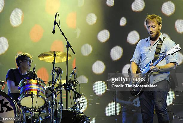 Patrick Carney and Dan Auerbach of The Black Keys perform as part of Lollapalooza 2012 at Grant Park on August 3, 2012 in Chicago, Illinois.