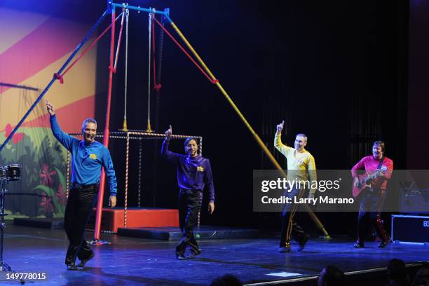 Jeff Fatt, Anthony Field, Greg Page and Murray Cook of The Wiggles perform at Fillmore Miami Beach on August 3, 2012 in Miami Beach, Florida.