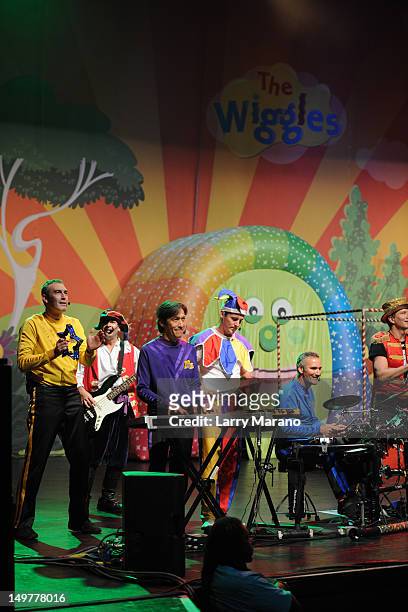 Jeff Fatt, Anthony Field and Greg Page of The Wiggles perform at Fillmore Miami Beach on August 3, 2012 in Miami Beach, Florida.