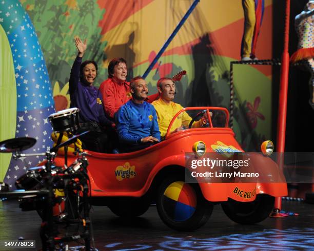 Jeff Fatt, Anthony Field, Greg Page and Murray Cook of The Wiggles perform at Fillmore Miami Beach on August 3, 2012 in Miami Beach, Florida.