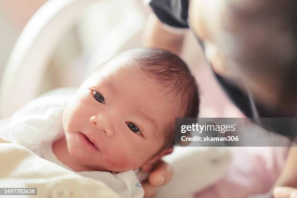 the first sign of a favorable mood, love
asian sister is happy to be able to kiss and embrace her newborn brother - moments daily life from above photos et images de collection