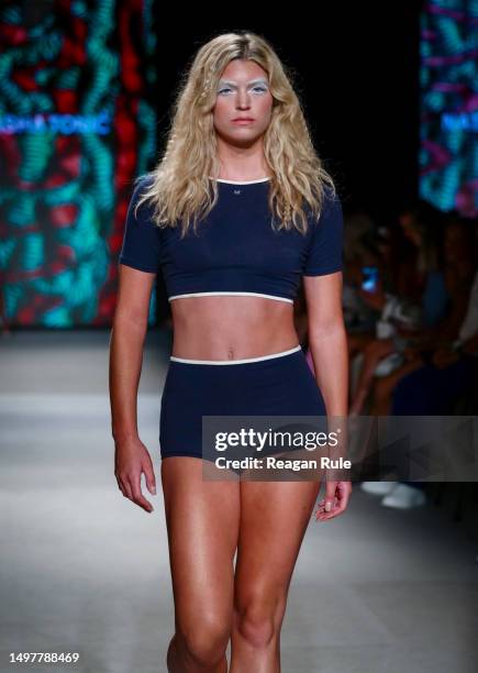 Model walks on the runway for the Natasha Tonic show at The Paraiso Tent on June 11, 2023 in Miami Beach, Florida.