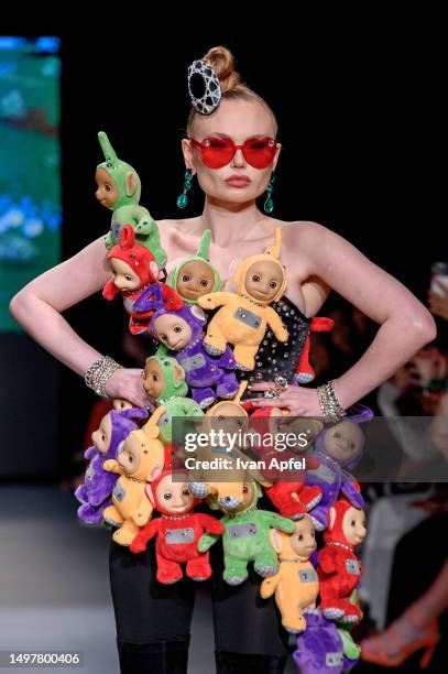 Model walks the runway in The Blonds Fashion Show at The Paraiso Tent on June 11, 2023 in Miami Beach, Florida.