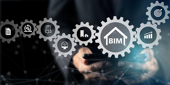BIM (Building Information Modeling) concept. 3D digital model-based process that provides architects, engineers, constructors, and owners with a comprehensive view of the building project.