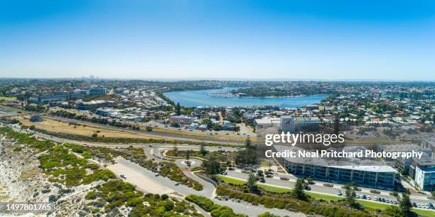 aerial over swan river and north fremantle - fremantle stock pictures, royalty-free photos & images