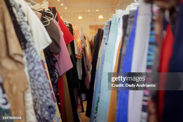 interior details of local fashion thrift shop - support local stock pictures, royalty-free photos & images