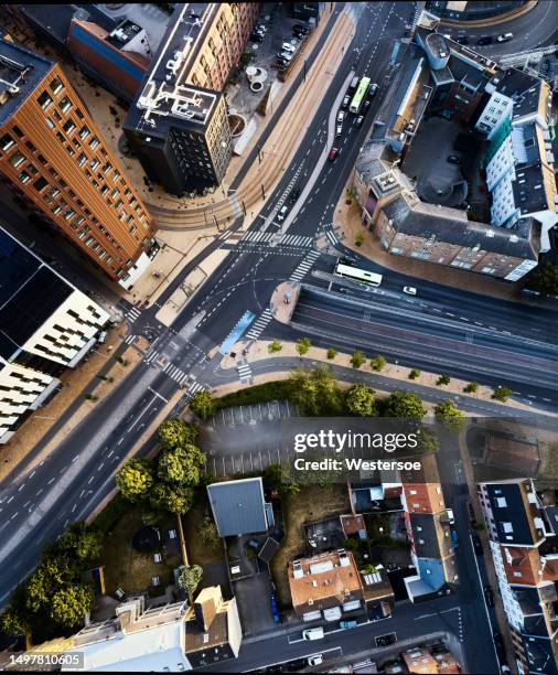 above main road intersection in odense - bus denmark stock pictures, royalty-free photos & images