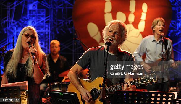 Donna Jean Godchaux, Joe Russo, Bob Weir and Phil Lesh perform during the "Move Me Brightly" 70th Birthday Tribute for Jerry Garcia at TRI Studios on...