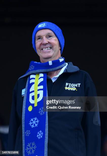 Neale Daniher looks on ahead of the round 13 AFL match between Melbourne Demons and Collingwood Magpies at Melbourne Cricket Ground, on June 12 in...