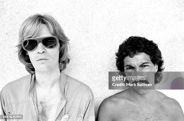 Singer/Musician/Songwriters Daryl Hall and John Oates pose at the Sunset Marquis Hotel, West Hollywood, CA 1977.