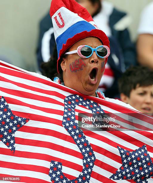 An USA fan during the Women's Football Quarter Final match between United States and New Zealand, on Day 7 of the London 2012 Olympic Games at St...