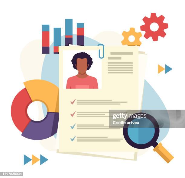 searching the best candidate or job, human resources, head hunt. - candidate profile stock illustrations