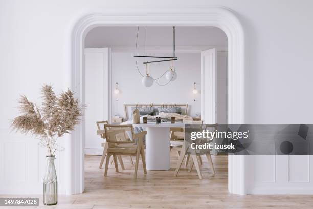 3d rendering of modern interior - dining room stock pictures, royalty-free photos & images
