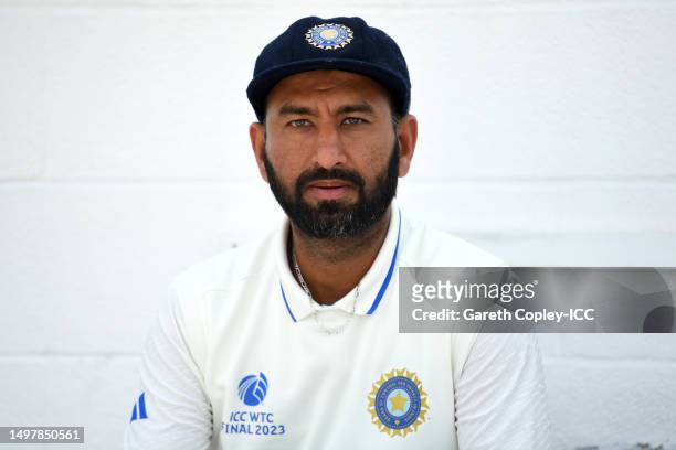 Cheteshwar Pujara of India during day four of the ICC World Test Championship Final between Australia and India at The Oval on June 10, 2023 in...