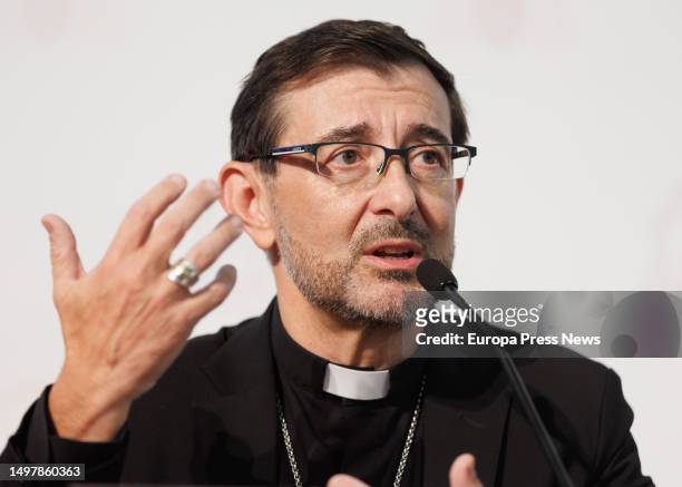 The newly appointed Archbishop of Madrid, Jose Cobo, speaks during a press conference at the Media Office of the Archdiocese of Madrid, June 12 in...
