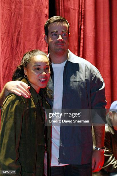 Carson Daly and Dawn Staley of the Charlotte Sting of the WNBA backstage during the NBA All -Star Read to Achieve Celebration in Philadelphia,...