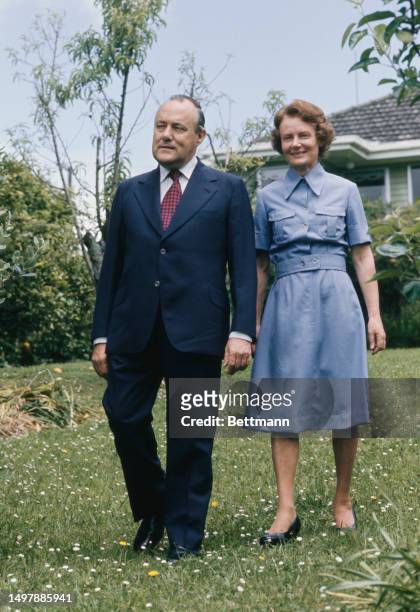 Robert Muldoon , Prime Minister of New Zealand, and his wife Thea pictured at an unspecified location in May 1976.