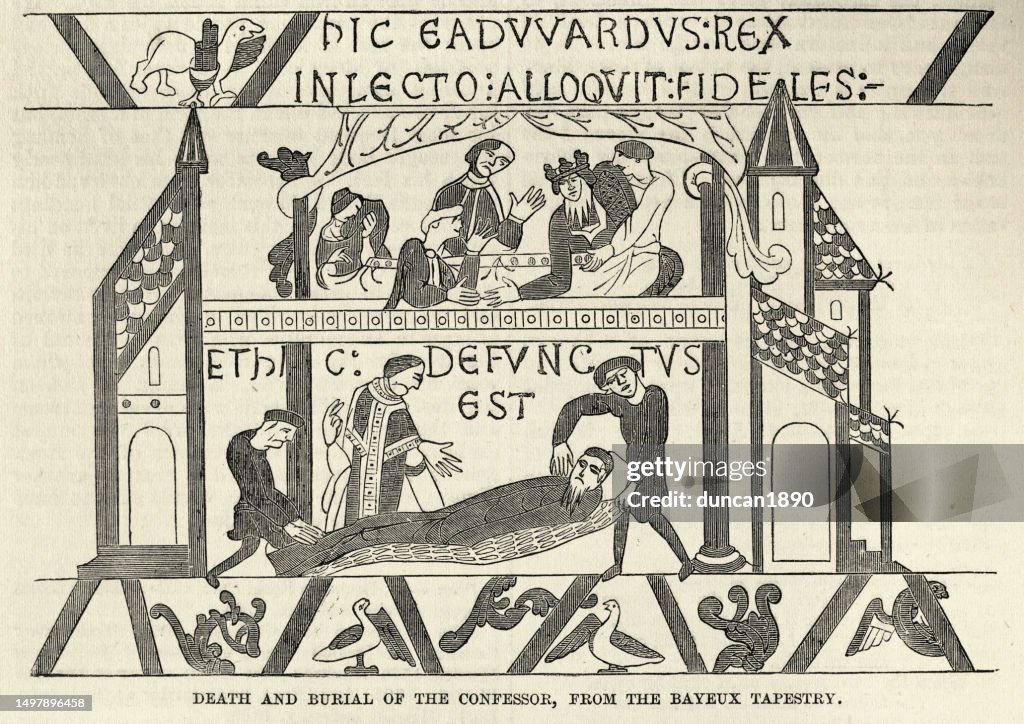 Death and burial of Edward the Confessor, from the Bayeux Tapestry, History of the Norman Conquest