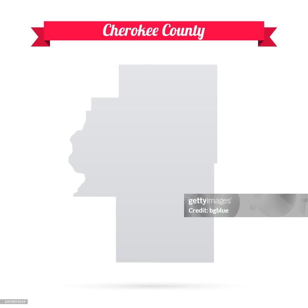 Cherokee County, Oklahoma. Map on white background with red banner