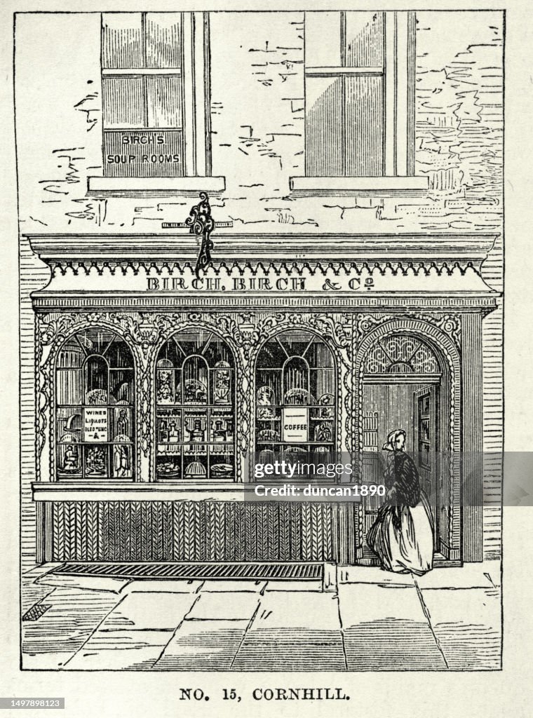 Old shop front, Birch, Birch & Co pastry chef and confectioner around 1800, 15 Cornhill, City of London