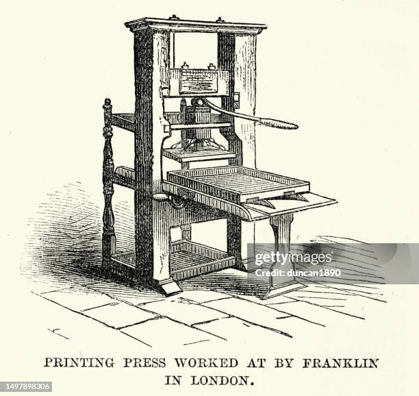druckerpresse von benjamin franklin in london - benjamin franklin stock-grafiken, -clipart, -cartoons und -symbole