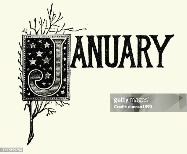 vintage illustration for the word january victorian design element, 19th century style - victorian font stock illustrations
