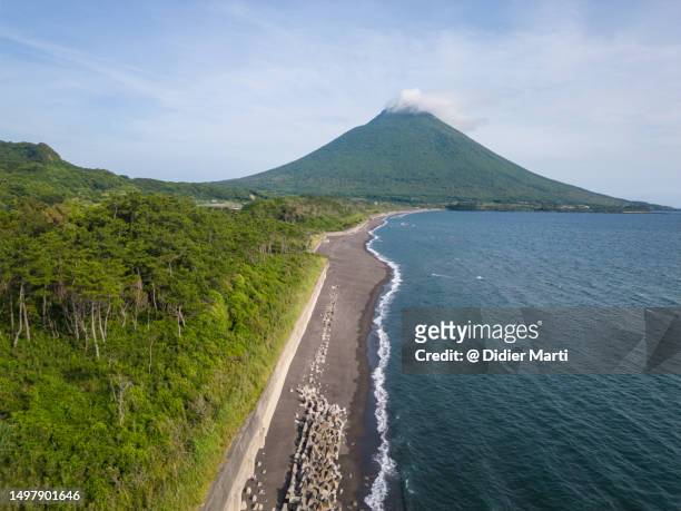 aerial view of kaimon volcano near kagoshima in japan - didier marti stock pictures, royalty-free photos & images