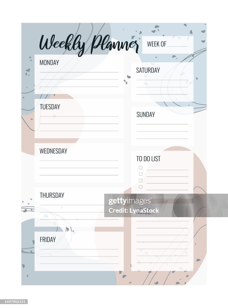 Weekly Planner Printable Vector Template Blank Organizer Page A4 A5 ...