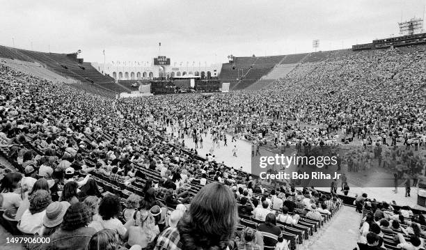 Rock fans in attendance enjoy the festivities at Cal Jam concert, April 7, 1979 at the Los Angeles Memorial Coliseum in Los Angeles, California.